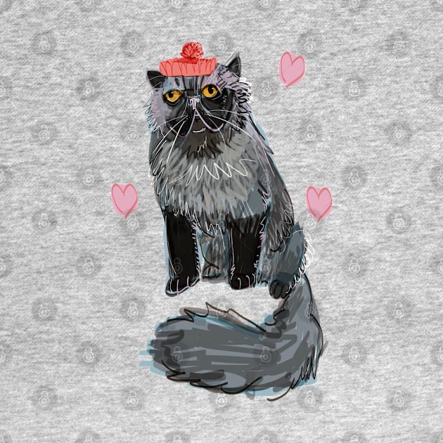 Alfredo-Cat with beret pink hearts by belettelepink